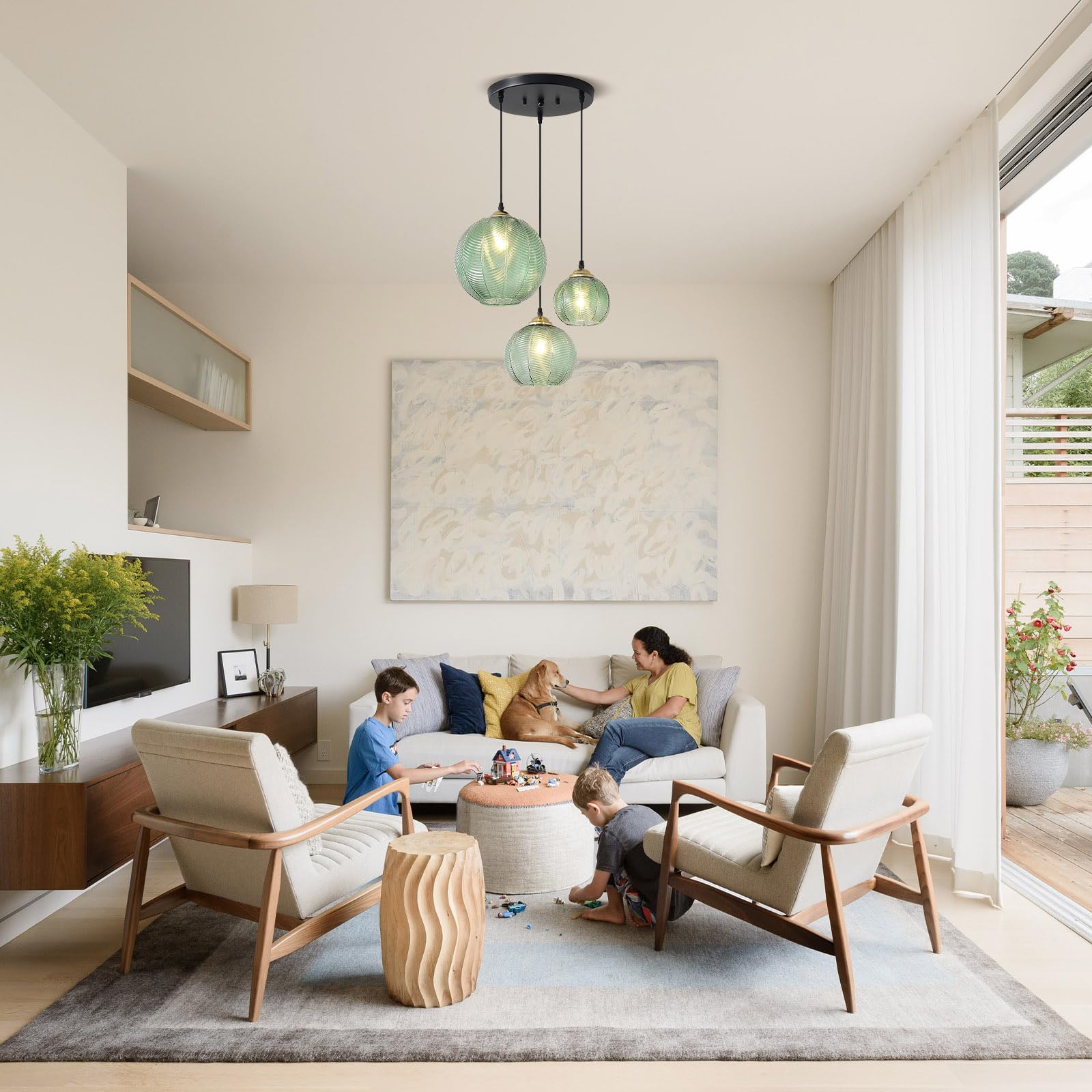Genérico Lámpara Colte De Tres Brazos con Pantalla De Cristal Verde, Altura Regulable, Pantalla De Cristal Texturizado, Certificación Ul, Apta para Cocina, Comedor Y Sala De Estar (3 Set)