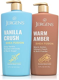 Shea Fusion Body Lotion Dual Pack, Moisturizer with Shea Butter and Vitamin E, Vanilla Crush 14 fl oz and Warm Amber 14 fl oz, Pack of 2