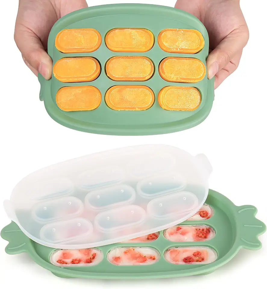 haakaa Nibble Freezer Tray – Baby Popsicle Mold, Food Portion Maker & Breastmilk Teething Tray, Easy Pop-Out Silicone Tray for Teething Popsicles & Portion Control, Pea Green
