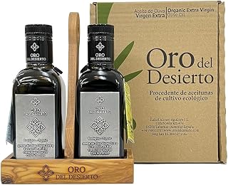 オロ デル デシエルト アルベキーナ＆ピクアル 250ml 2本セット オリーブの古木のトレー付 有機JAS認定 エキストラバージン オリーブオイル スペイン産 手摘み コールドプレス(低温圧搾) Oro del Desierto