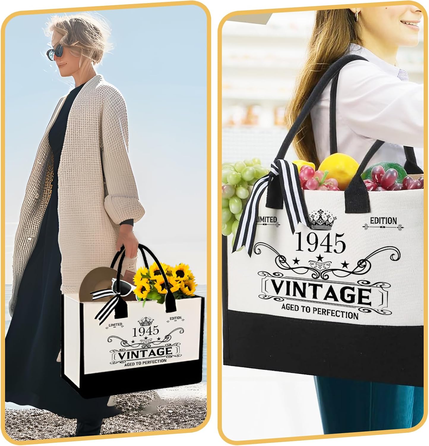 81th Birthday Gift for Women Canvas Tote Bag - Personalized 81th Birthday Gift for Mom Aunt Friends Wife Sister Her, 81 Years Old Gifts for Women, Vintage 1945 Canvas Tote Bag + Cosmetic Bag - Image 5