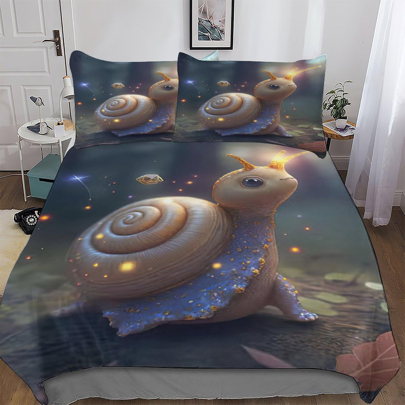 Housse de couette escargot 200x200 cm avec 2 taies d'oreiller en microfibre pour lit double