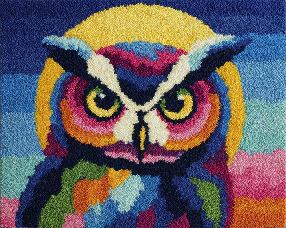 Kitquiver DIY Latch Hook Rug,Full Moon Owl,Crochet Kits Embroidery Kits Home Carpet Rug Making Canvas,Needlework Crafts for Home Decor 23X35In