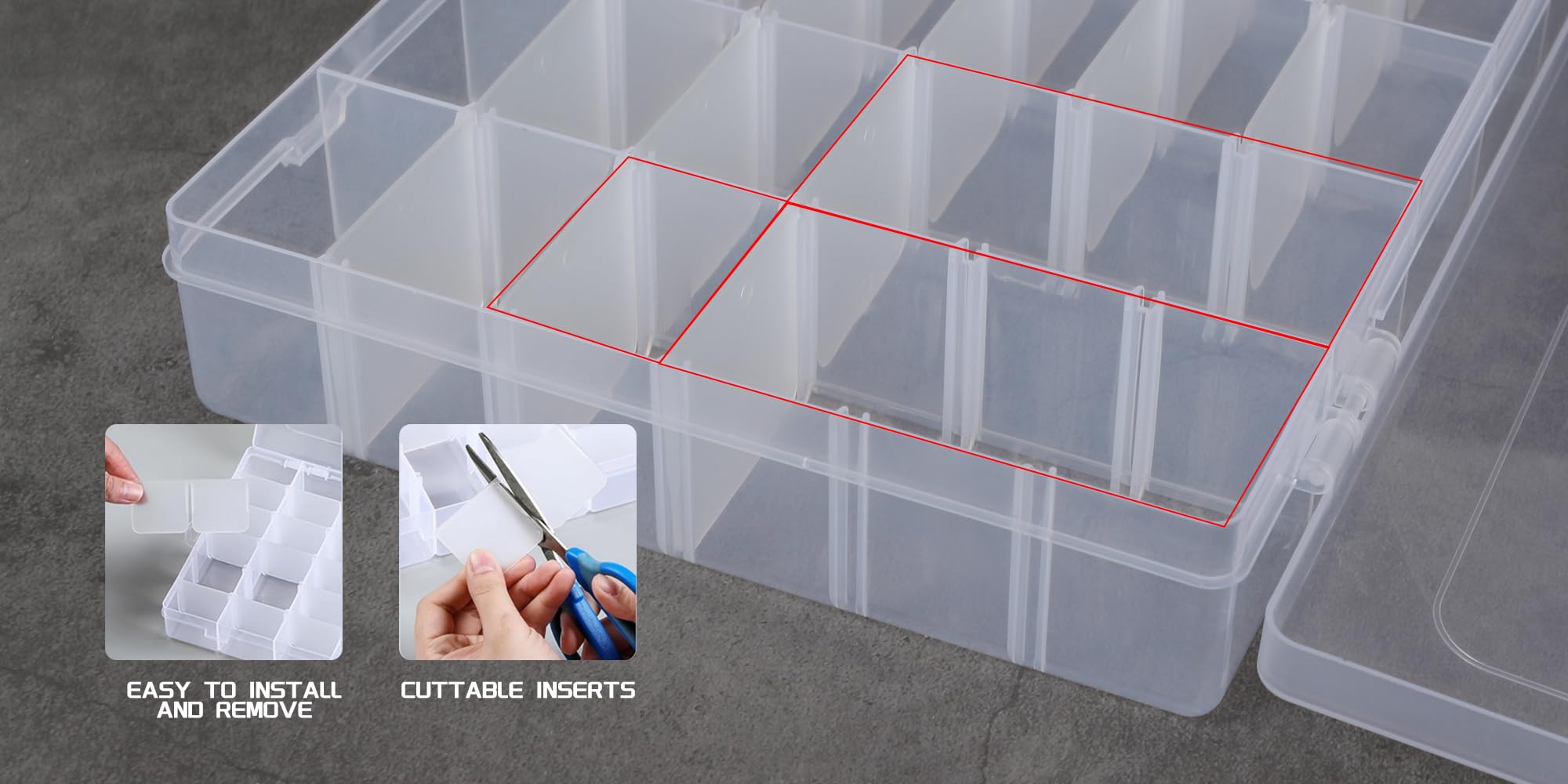 Caja de almacenamiento de plástico transparente visible, caja de almacenamiento rectangular, adecuada para cuentas, tornillos, accesorios, caja organizadora de arte, manualidades, joyas, aparejos de