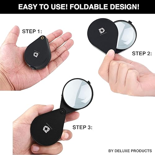 Miniatura 3 de Lupa de bolsillo plegable, diseño compacto portátil para viajes, y lente de vidrio de 2.5 pulgadas con aumento 4X para leer letras pequeñas y