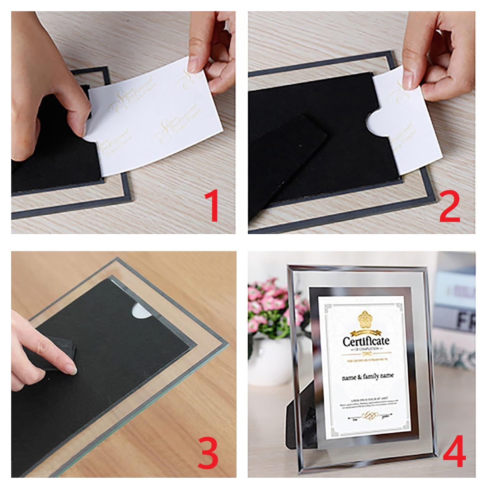 Set 3 Cornici Per Certificati Formato A4, Nero, In MDF, Con Pannello In Stirene Infrangibile, Orientamento Verticale/Orizzontale