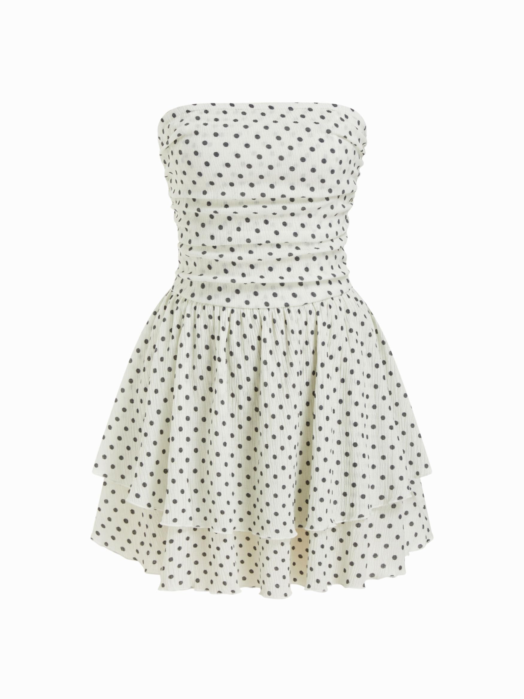 CIDER Women's Summer Cocktail Dress - Tube Ruched Ruffle Mini Dress