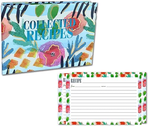 Paquete de carpetas organizadoras de tarjetas de recetas de acuarelas con tarjetas de recetas adicionales
