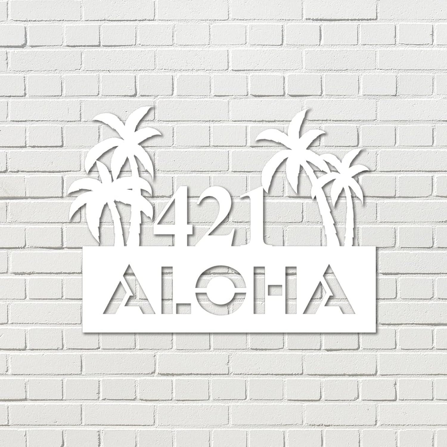 Address Plaque Personalised Personalized Palm Tree House Number Address Metal Sign 7 House Numbers Wall Mounted Sign Outside Decorations Metal Modern for House, Street, Front Door Bright Rust-Free