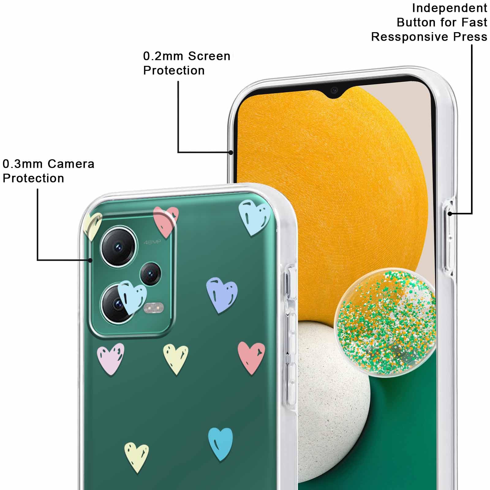 Custodia Yoedge Per Xiaomi Redmi Note 12 5G | 2 Cover Trasparenti Con Disegni Cuore | Silicone TPU Morbido | Antigraffio Per Ragazza - 3