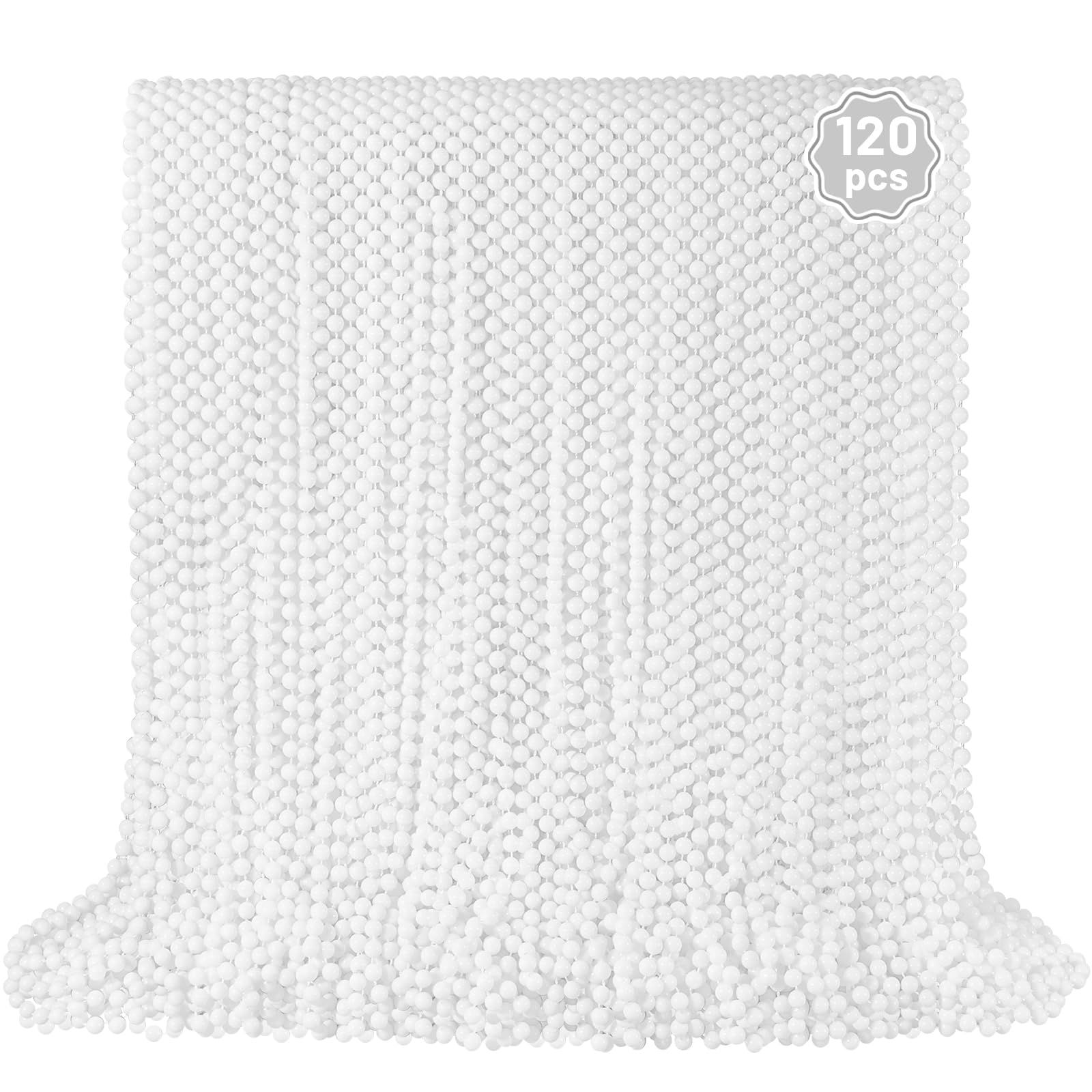 yaxinrui 120 pcs white mardi gras beads, 33" white bead necklaces party costume necklace round parade throw beads in bulk for mardi gras christmas festive events, party favors