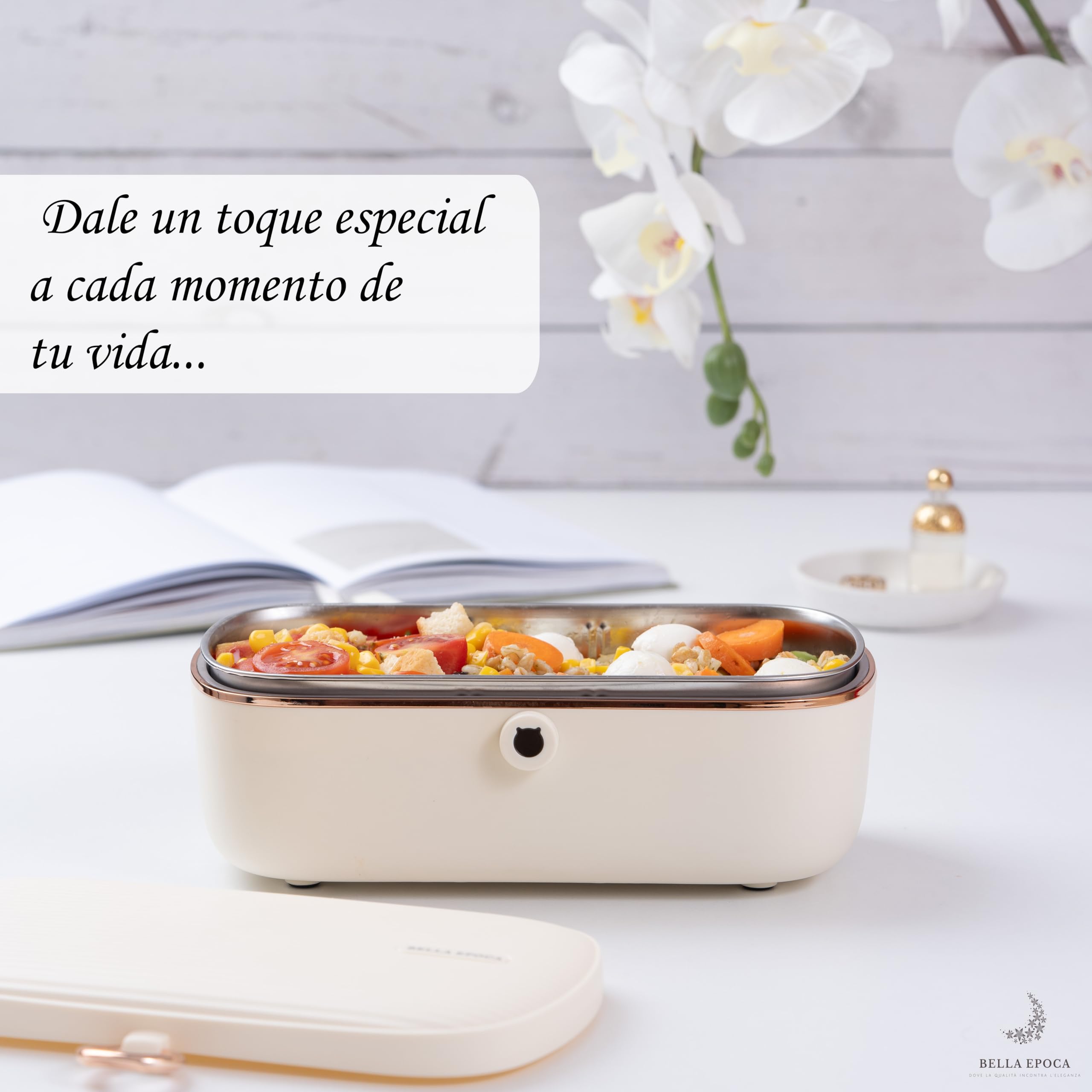 Bella Epoca® - Fiambrera eléctrica, un Portacomidas Elegante. Calentador Portátil da comida con 2 Compartimentos y Recipiente térmico en Acero Inoxidable (1L / 45W)