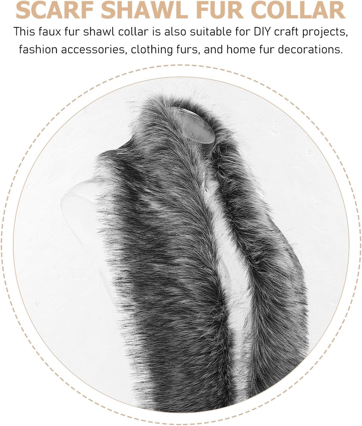 Yardwe Faux Fur Shawl Collar Women’s Winter Warm Shawl Scarf Extended 180cm Thick Warmth Wrap Gray White Long Fur Stole for Cold Weather