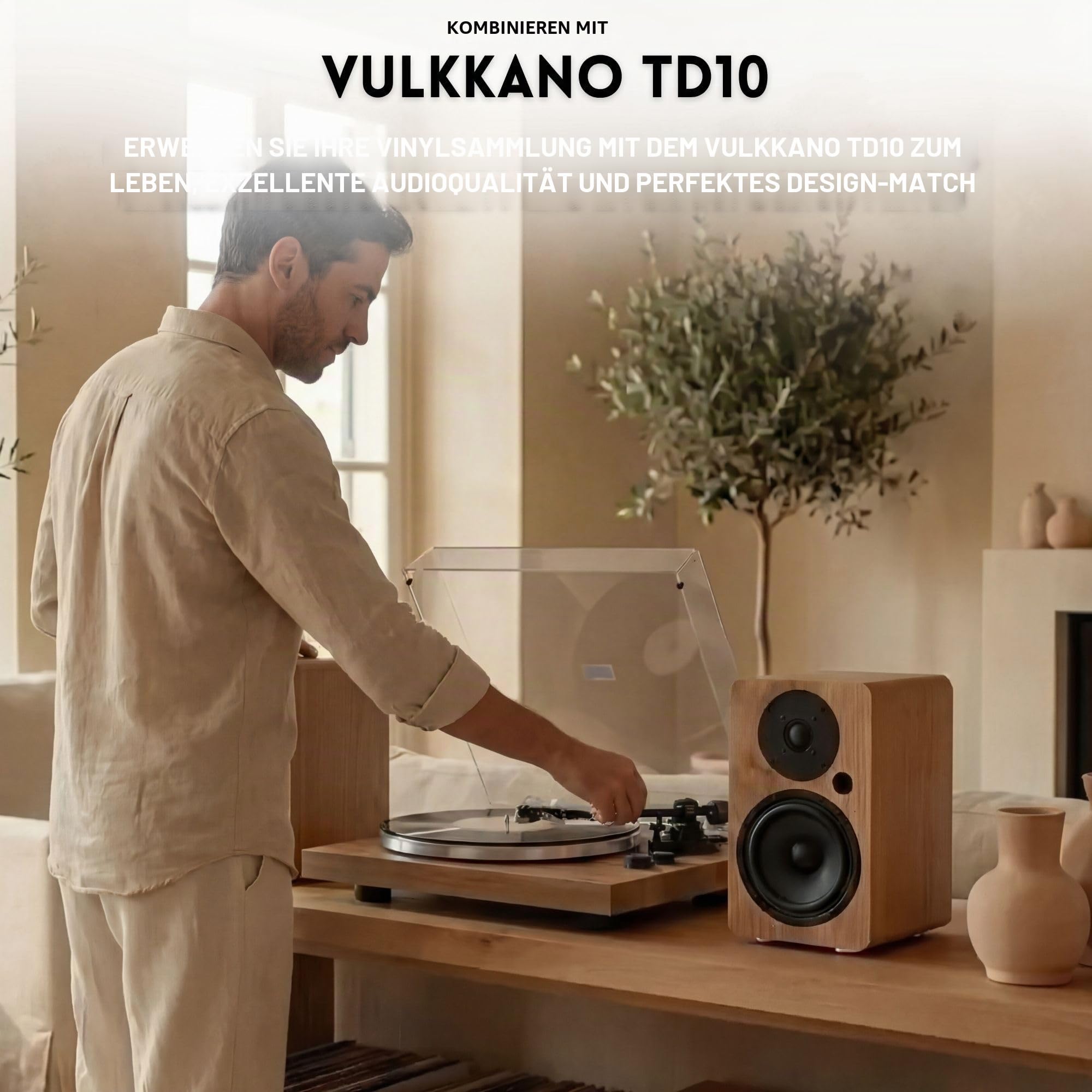 VULKKANO A5 Arc MKII Verstärkerlautsprecher mit 5,25 Zoll Tieftöner, Bluetooth 5.0, HDMI Arc, optischer Ausgang, RCA, USB, Subwoofer-Ausgang, Lautsprecher für Fernseher, Braun.