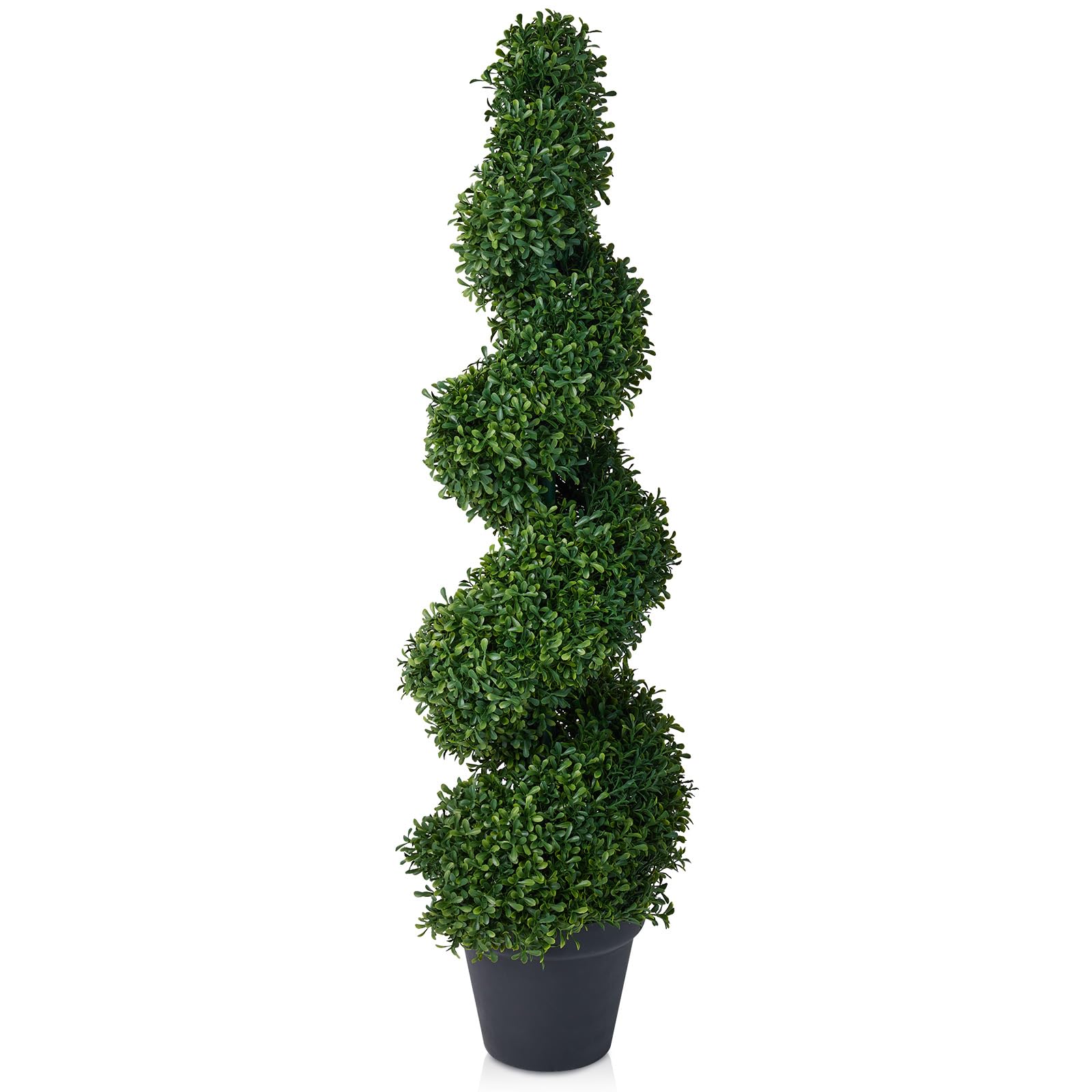 VeriNatural Artificial Plants Indoor Outdoor Spiral Topiary Tree – 90cm Tall Faux Plant with 450 Leaves in Black Pot, UV Resistant – Large Fake Green Tree for Home Garden Porch Decor, VN238