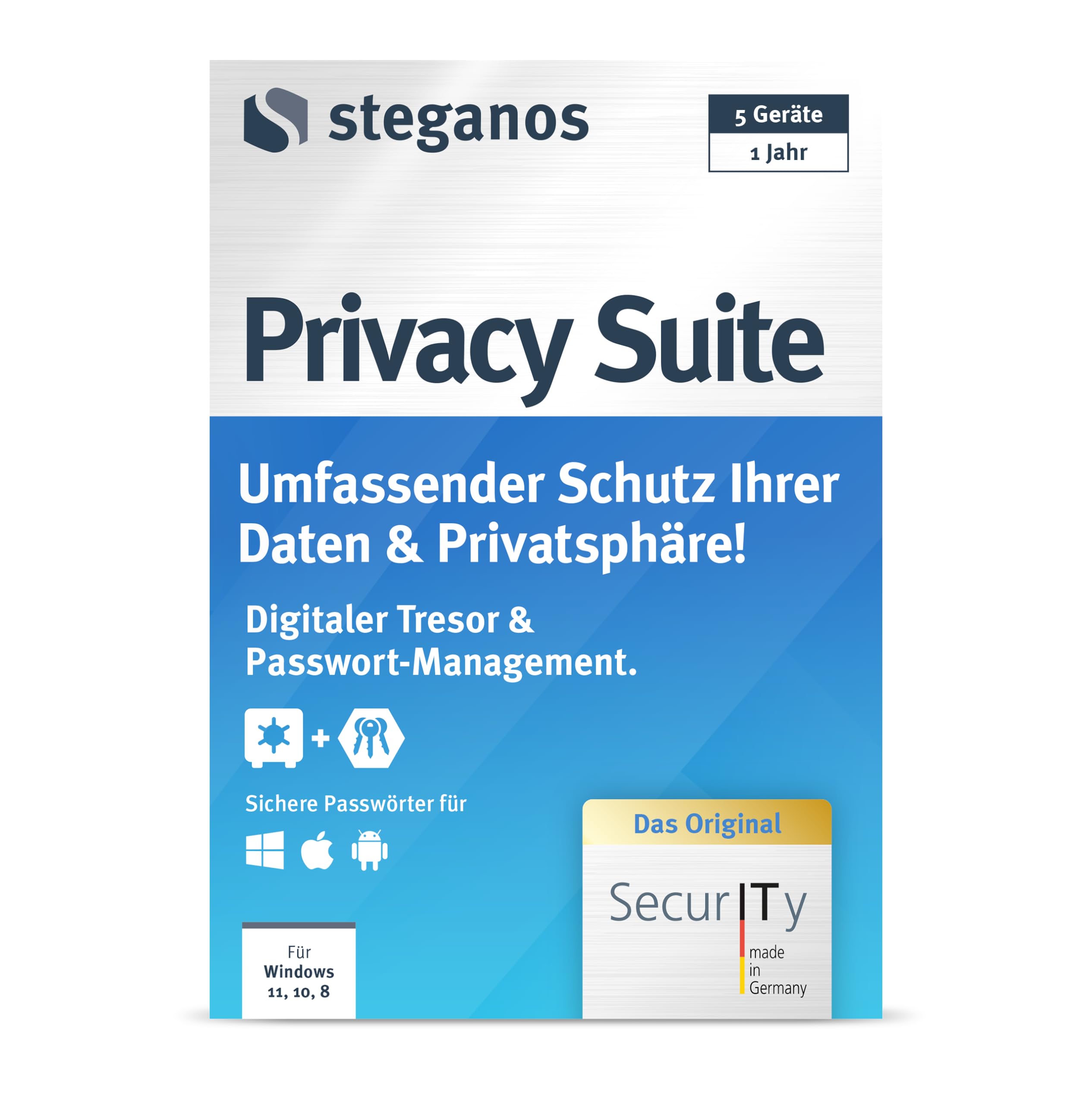 Privacy Suite 2026 - Digitaler Tresor & Passwort-Management für PC & Mobile - 5 Geräte / 1 Jahr - DEUTSCH - (ProductKeyCard) PKC