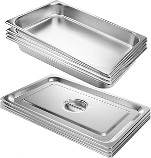 VOISEN Hotel Pans with Lids 4 Pack 1/1 Size 2.5" Deep, 1.2mm Thick Steam Table Pans Full Size, Commercial Food Pan for Catering Buffet Chafing Dish Pan,20.87"x12.8"x2.5"