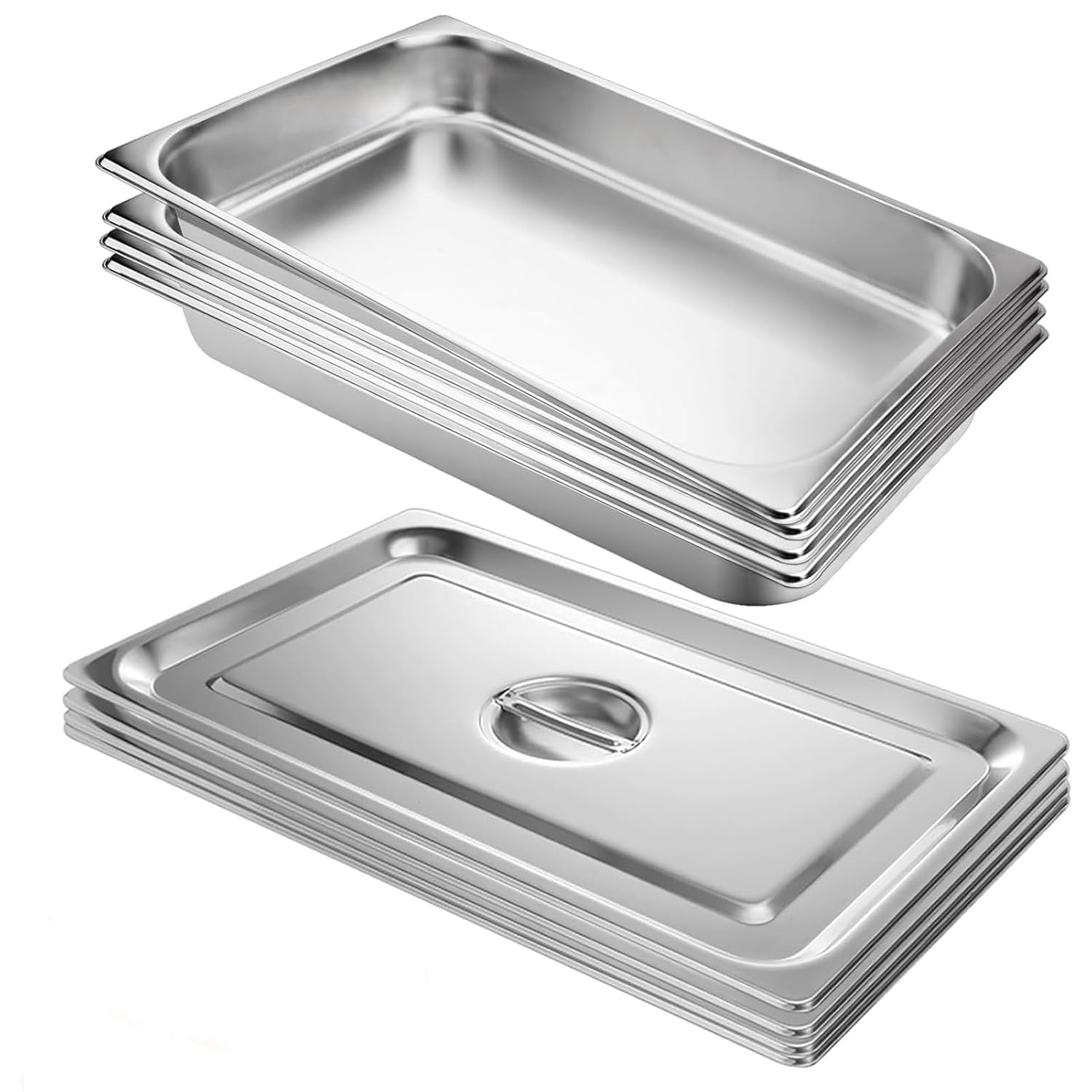VOISEN Hotel Pans with Lids 4 Pack 1/1 Size 4" Deep