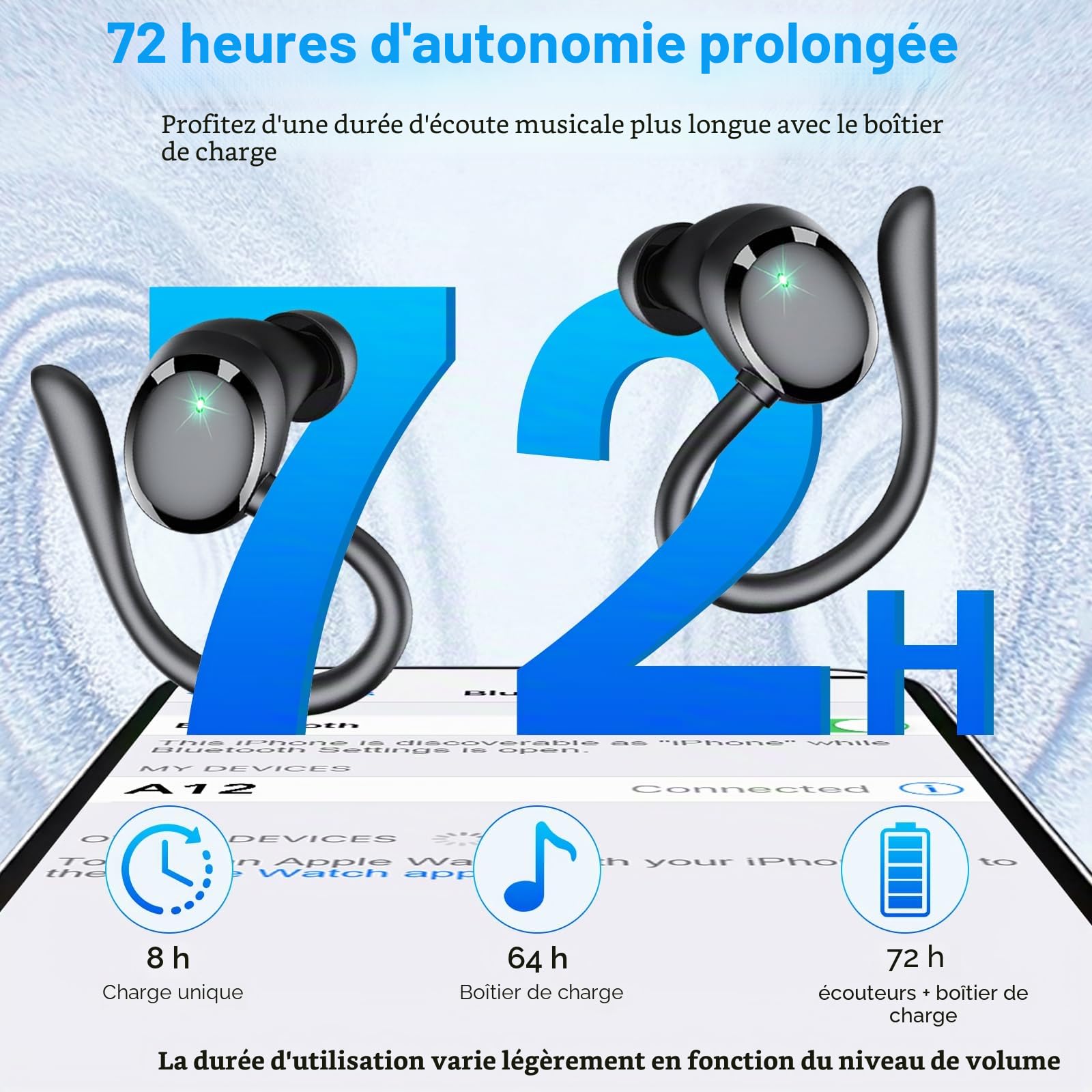 Ecouteurs Bluetooth 5.3 sans Fil, Headphones HiFi Stéréo, Réduction de Bruit ENC 40dB, Casque Sport Écran LED, Écouteurs Étanche IPX7 pour Entraînement/Course à Pied (Noir)