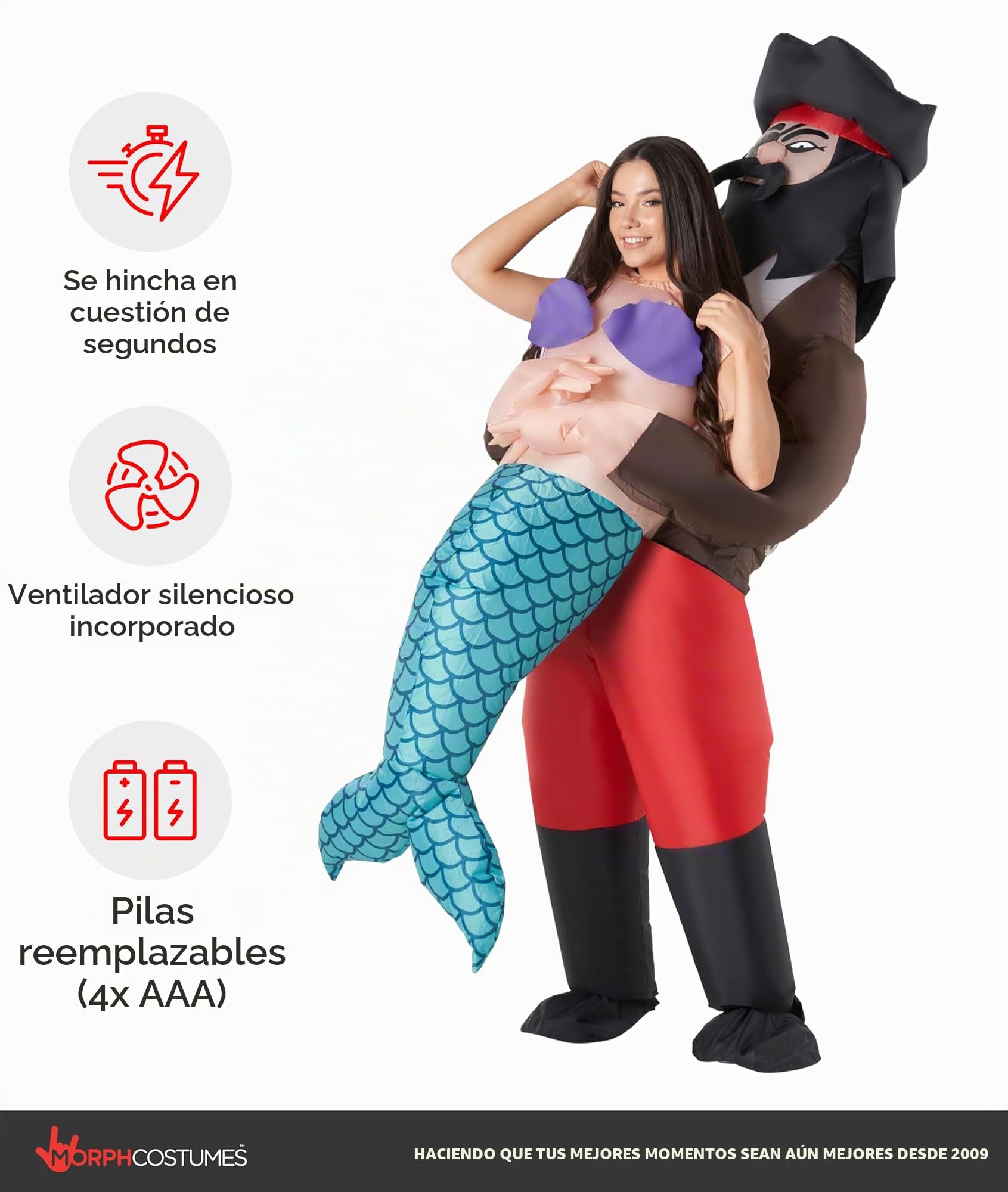 Morph Disfraz Hinchable Adulto Sirena, Traje Sirenita inflable, Despedida de Solteros, Disfraz Halloween y Carnaval