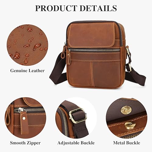 Miniatura 6 de BAIGIO Bolso cruzado de cuero genuino para hombre, bolso de hombro pequeño, maletín de mensajero de gran capacidad, bolsa de viaje