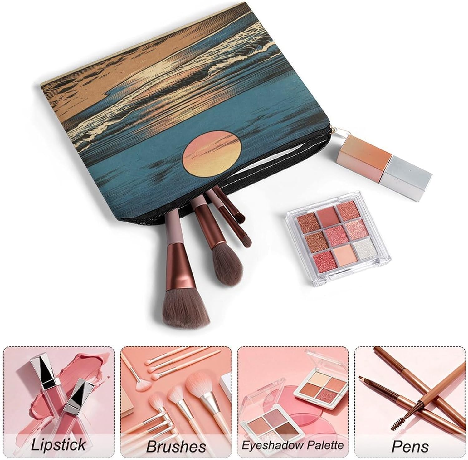 Ocean Sunset Makeup Bag Travel Cosmetic Bag image 3