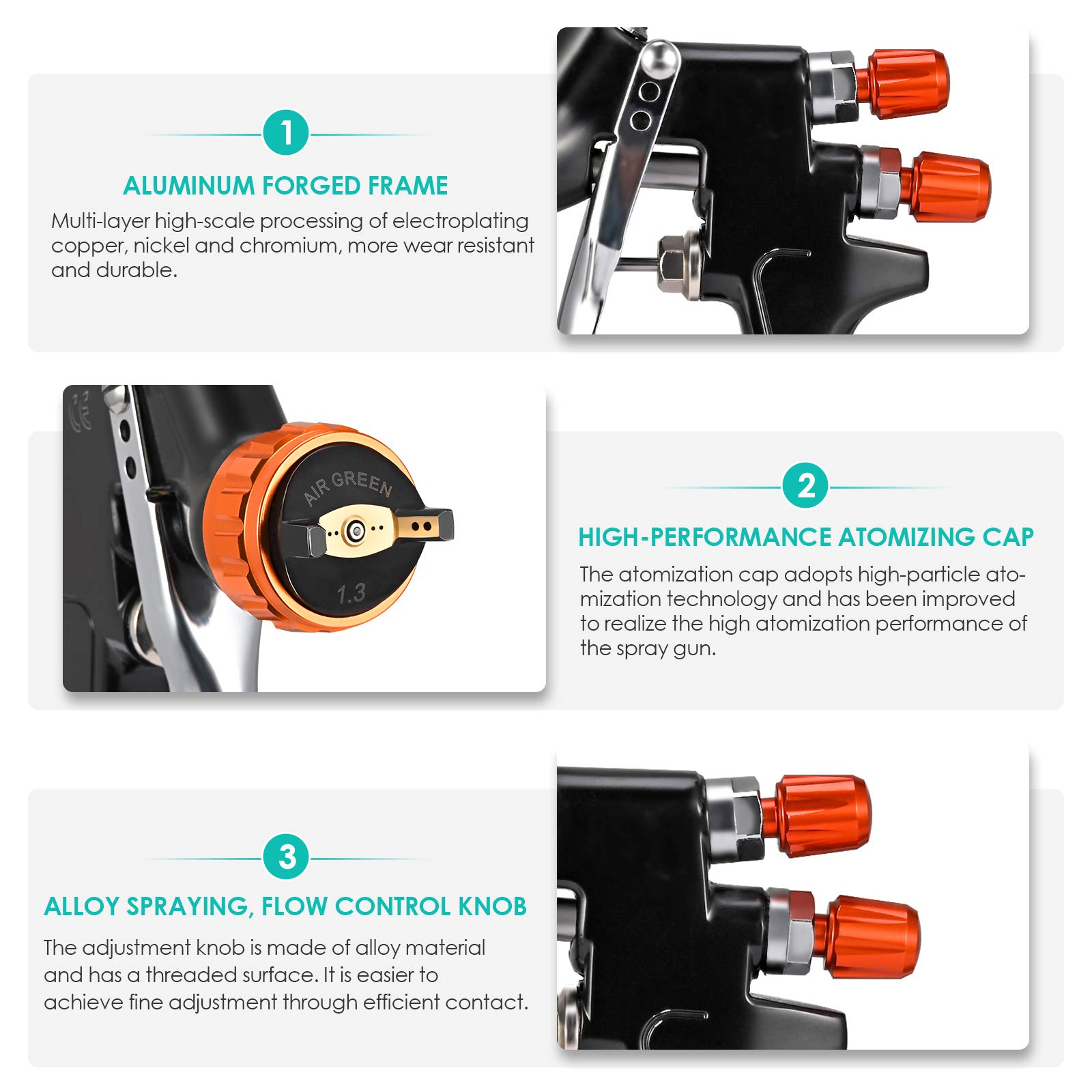 HVLP Pistola a Spruzzo Aerografo Mini Pistola Per Verniciare Professionale con Ugello da 1,3 mm Set Pistola da Spruzzo con Alimentazione a Gravità 600CC