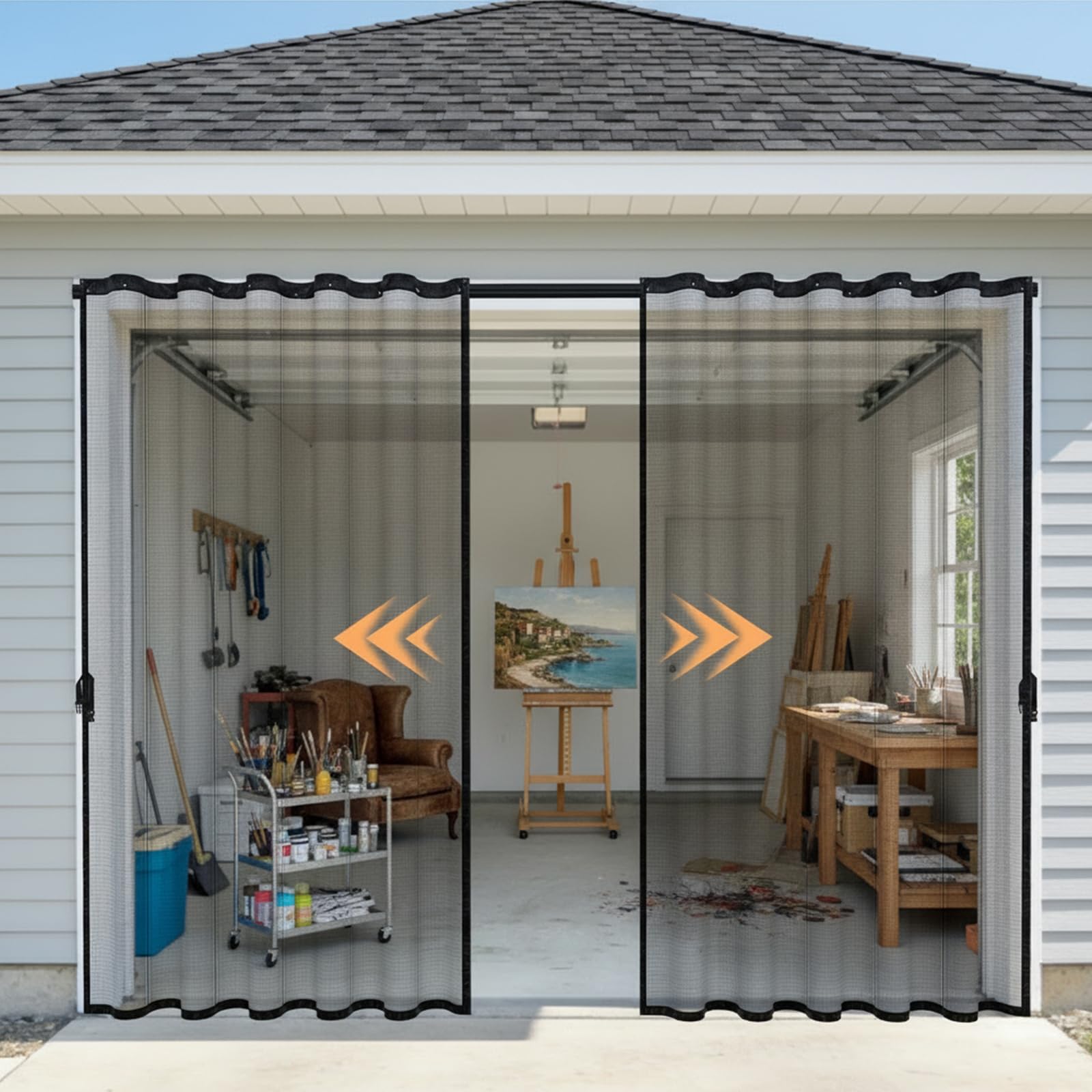 Retractable Garage Door Screen, Sliding with Track, Fits 8x7 Ft Garage