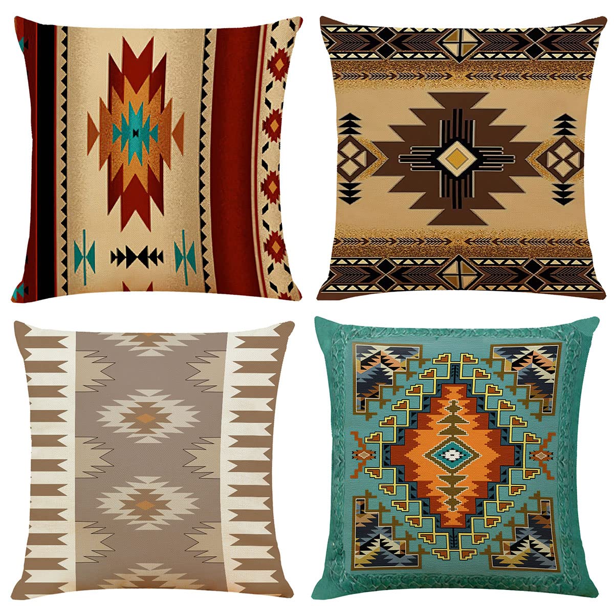 Photo 1 of DCLINA Western Tribal Geometric Soft Throw Pillow Covers Set of 4, 18x18 Inch Nature Color Patterns Home Decor Pillow Cases for Home Couch, Brown