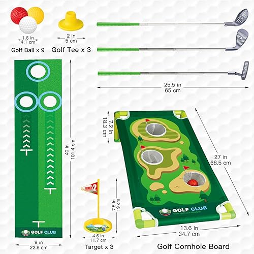 Miniatura 6 de Liberry Juego de palos de golf para niños y niñas de 3, 4, 5, 6 años, juego de golf ajustable con tapete de putt, tabla de cornhole, juguete