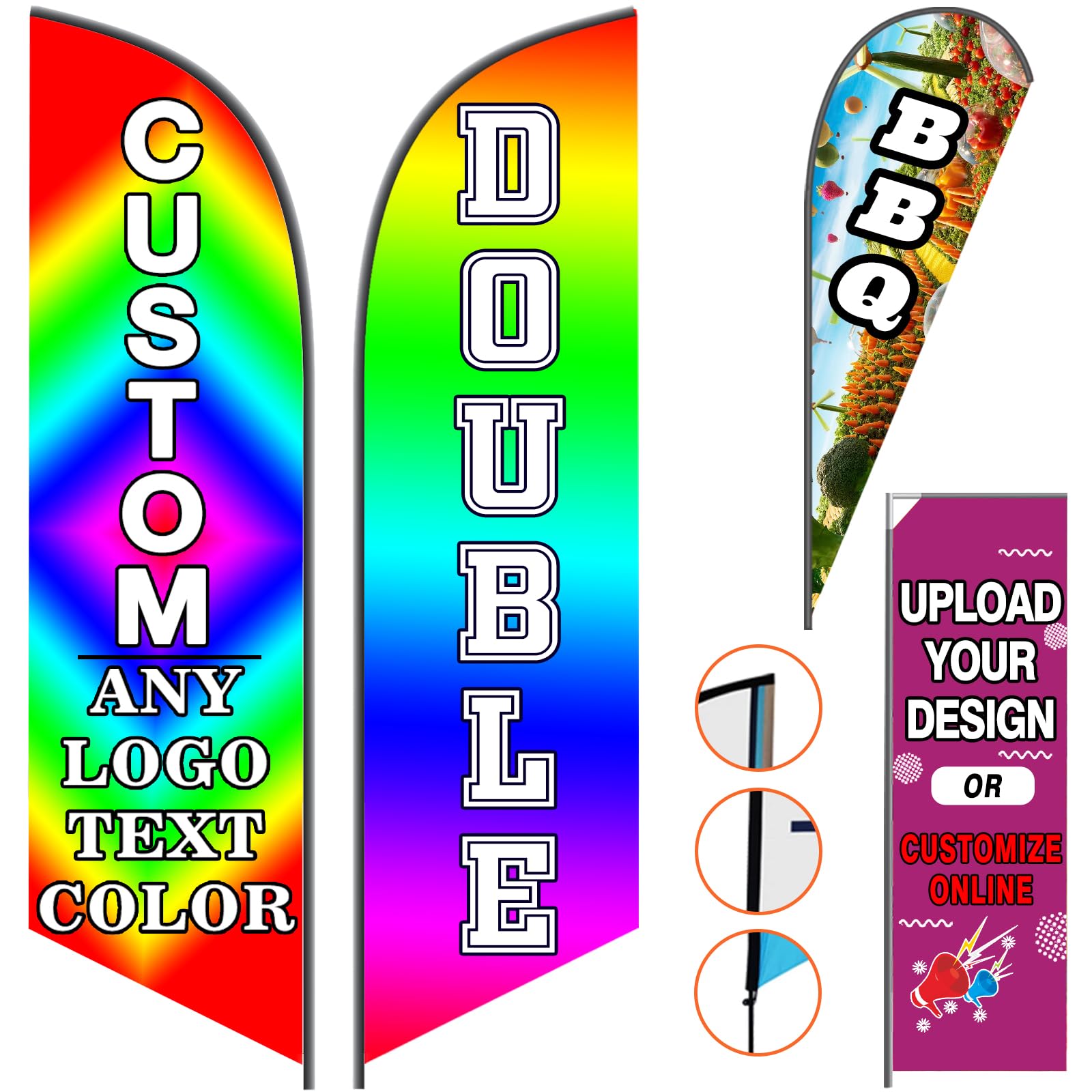 Custom Feather Flags for Business Personalized Advertising Feather Flag Outside Customized Logo Text Single/Double Sided (Only Flag) Open Swooper Sign Advertisement