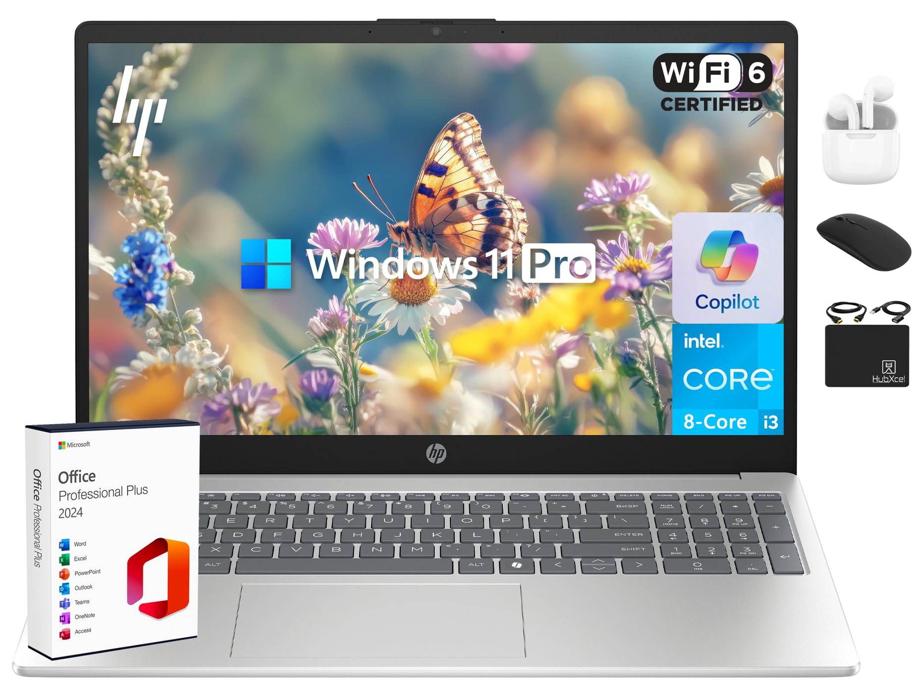 Laptop 2025 Flagship Business Ultra Slim, Lifetime Office, AI-Powered,15.6" HD, 8-Core Intel i3, 16GB RAM, 628GB Storage (128GB UFS+500GB Ext), Wi-Fi 6, Copilot Key, HubxcelAccessory, Win 11 Pro