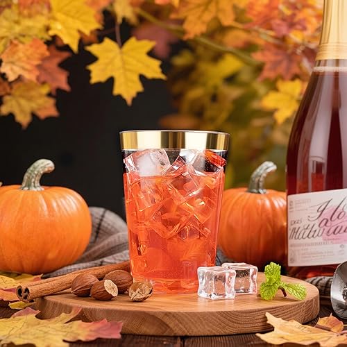 Miniatura 3 de Ciaell 120PCS Gold Plastic Cups - 12Oz Heavy Duty Plastic Cup - Disposable Gold Rimmed Cups - Premium Gold Rim Cup Perfect for Wedding & Party &