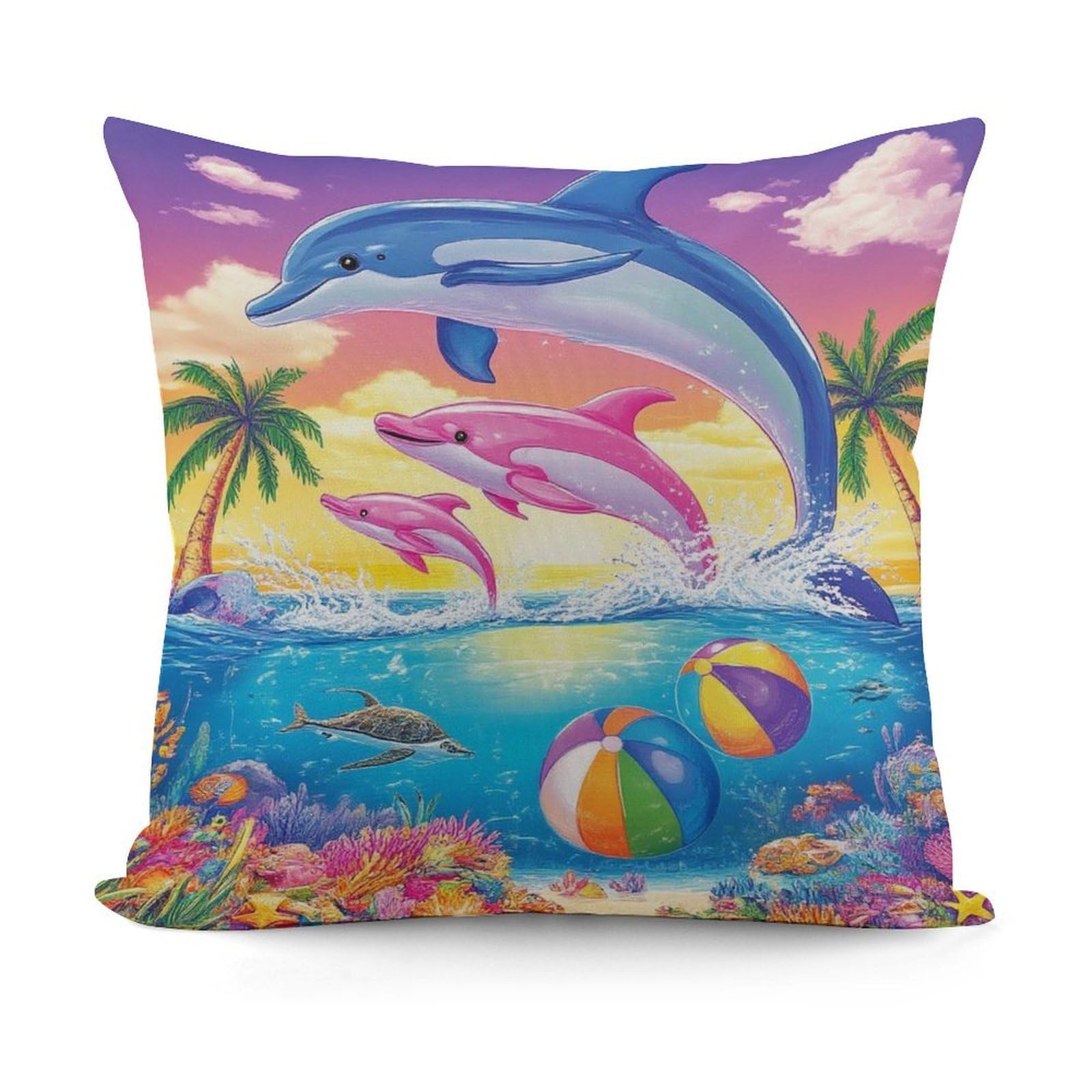 Smazdfxx Picture(701) Fashion Softffy Pattern Decorative Colorful Dolphins Art Pillow Covers For Sofa, Couch, Living Room