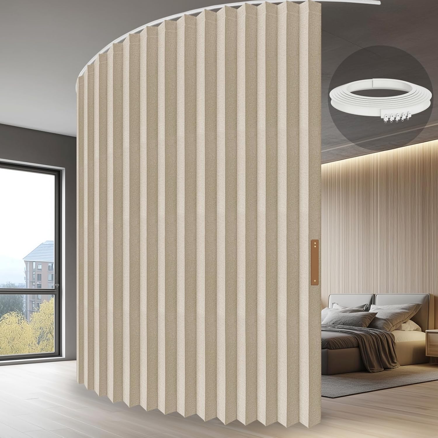 JILRON Vorhang für Raumabtrennung mit Deckenmontage 100% Lichtschutz Akkordeon-Optik für Schlafzimmer Wohnzimmer Raumecke