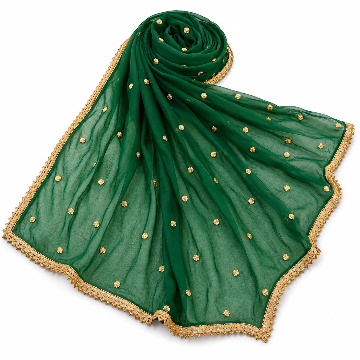 Women's Chiffon Dupatta with Golden Embroidery Butti & Lace Border-image-23