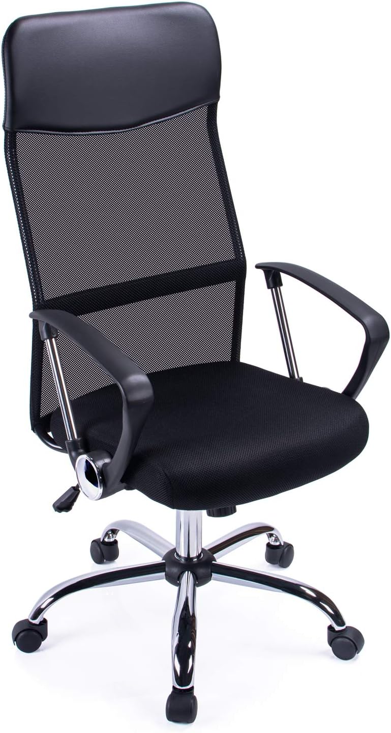 Aminiture High Curved Back PU Leather Black Home Office Chair Executive