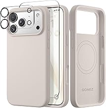GONEZ Magnetic for iPhone 17 Pro Case, Compatible with MagSafe, [Screen Protector + Camera Lens Protector], Liquid Silicone Anti-Scratch Shockproof Protective Phone Case 6.3 inch, Stone
