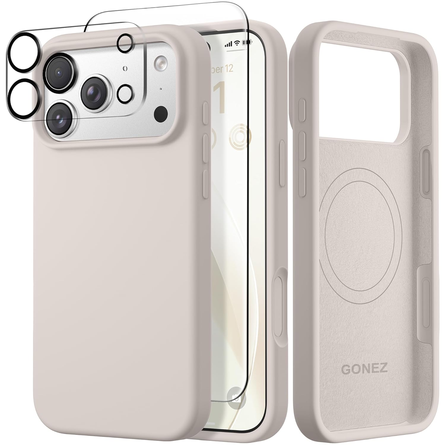 GONEZ Magnetic for iPhone 17 Pro Case Compatible with MagSafe Screen Protector Camera Lens Protector Liquid Silicone Anti-Scratch