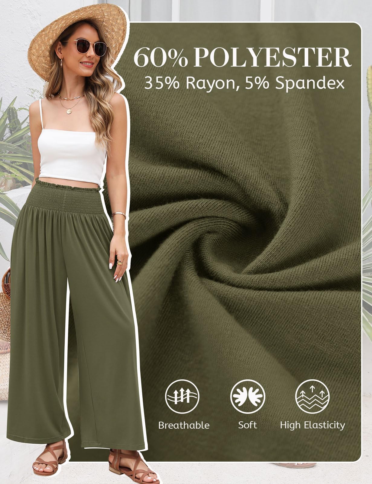 Voqeen Pantaloni Donna Estivi Pantaloni Gamba Larga Casual A Vita Alta per Donna Pantaloni Palazzo Larghi con Tasche Pantalone Donna Estivo Leggeri