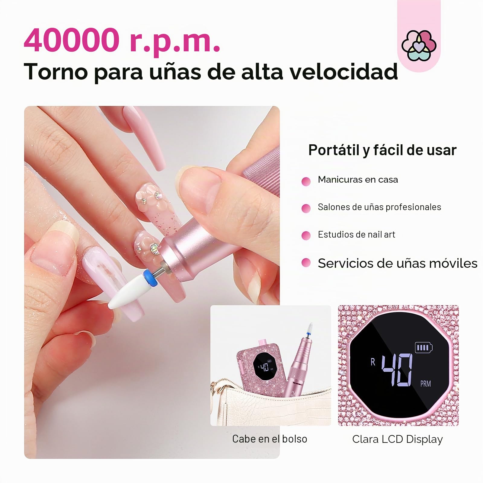 SAVILAND Taladro de uñas profesional portátil de 40000 RPM para uñas