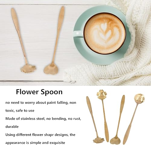 Miniatura 5 de Cuchara agitadora, 4PCS cuchara mezcladora de flores en forma de corazón cuchara de café de acero inoxidable cuchara de desierto cuchara de té