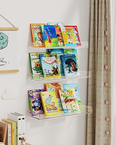 Miniatura 2 de MaxGear Acrylic Clear Floating Shelves with Edge, Wall Mounted Hanging Bookshelves, Decorative Display Wall Shelves Storage Organizer for Bathroom,