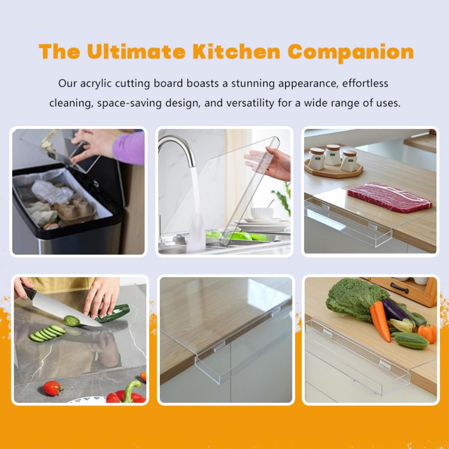 Acrylic Cutting Board with Waste container and Counter Lip,17x13 Inch Large Clear Cutting Board for Kitchen Countertop,60% Thicker,Non-Slip - Ideal for Cutting Vegetables, Fruits, Meat, and Bread