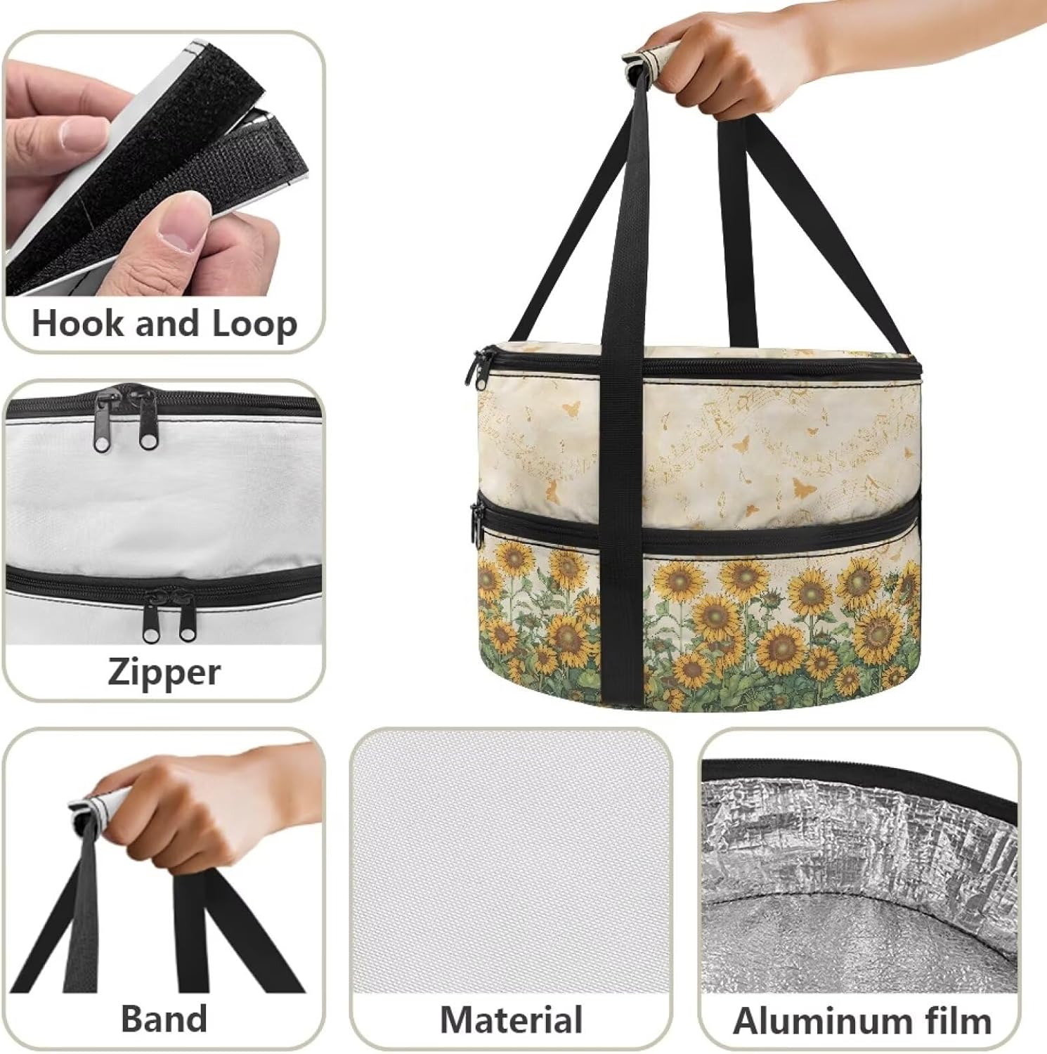 Sunflower Lunch Bag Insulated Insulated Casserole Carrier for Hot or Cold Food, Portable Insulated Pie Holder Thermal Food Carrier Pie Carrier Insulated Food Warmer