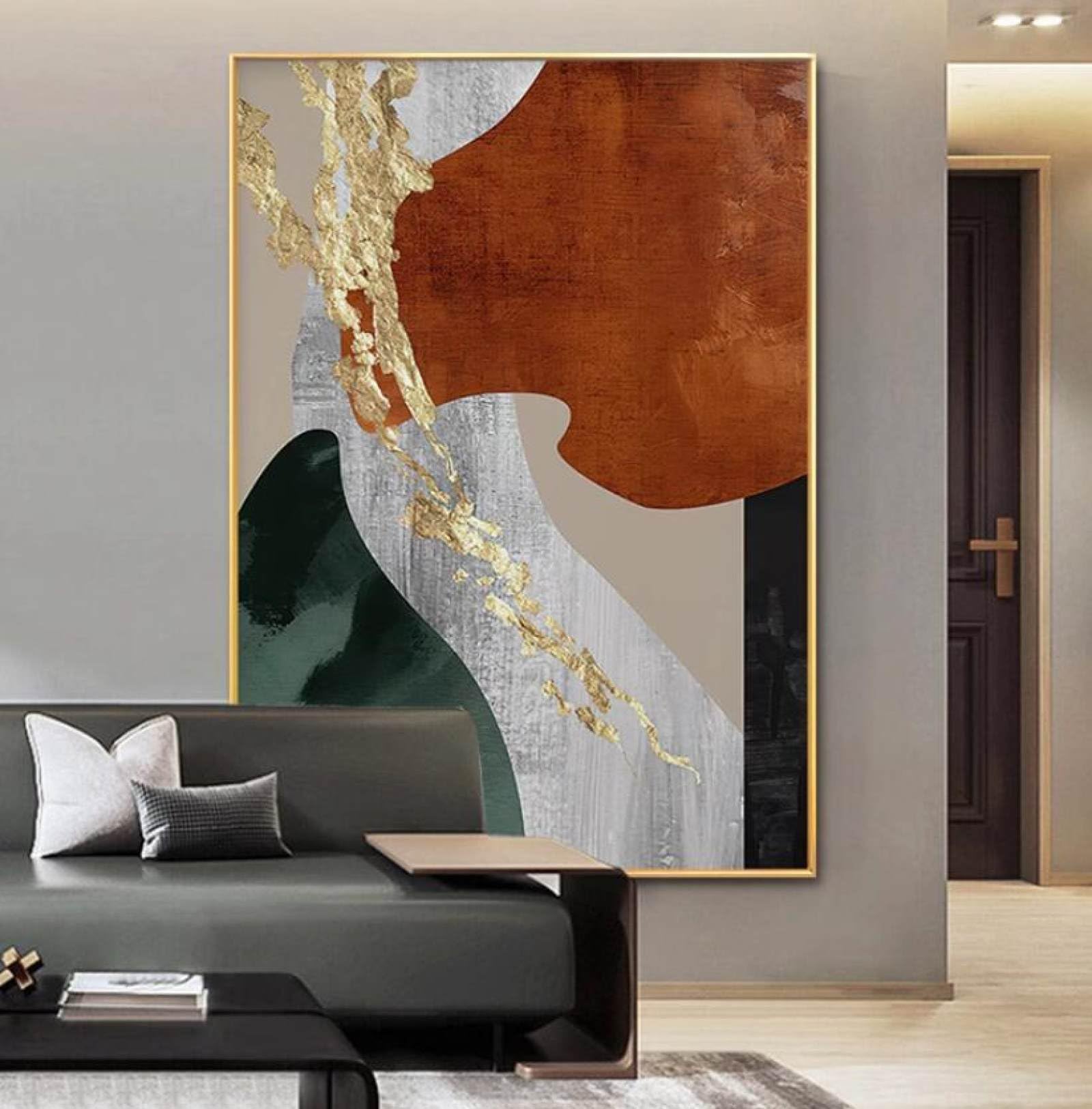Peinture à l'huile texturée faite à la main en feuille d'or pour salon chic