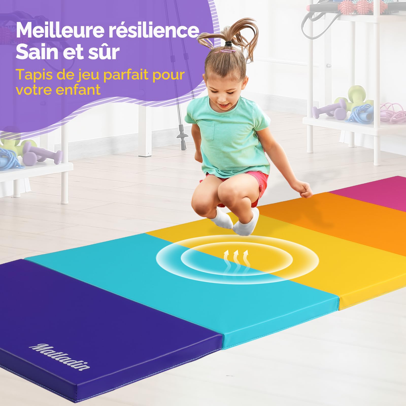 Tapis De Gymnastique Pliable 5 Panneaux – 192x76x3,8 Cm – Mousse EPE Et Surface PU – Poignées De Transport – Pour Yoga, Fitness, Jeux Enfants