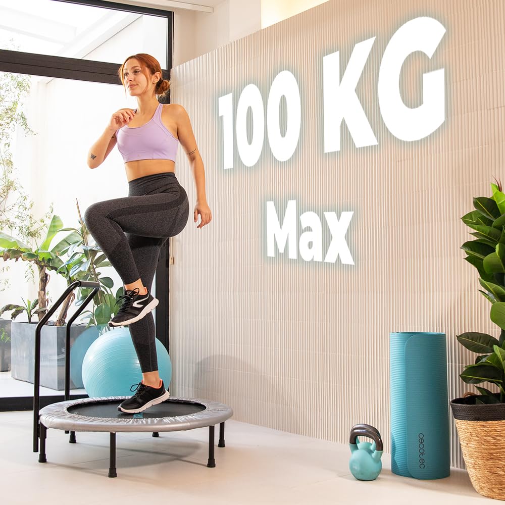 Cecotec Trampolín de Fitness Adultos Ø 92-127cm Desmontable y Plegable Drumfit Jump. Cama Elástica de 92 y 127cm, Base de 6-7 Patas, Peso Máximo 100Kg