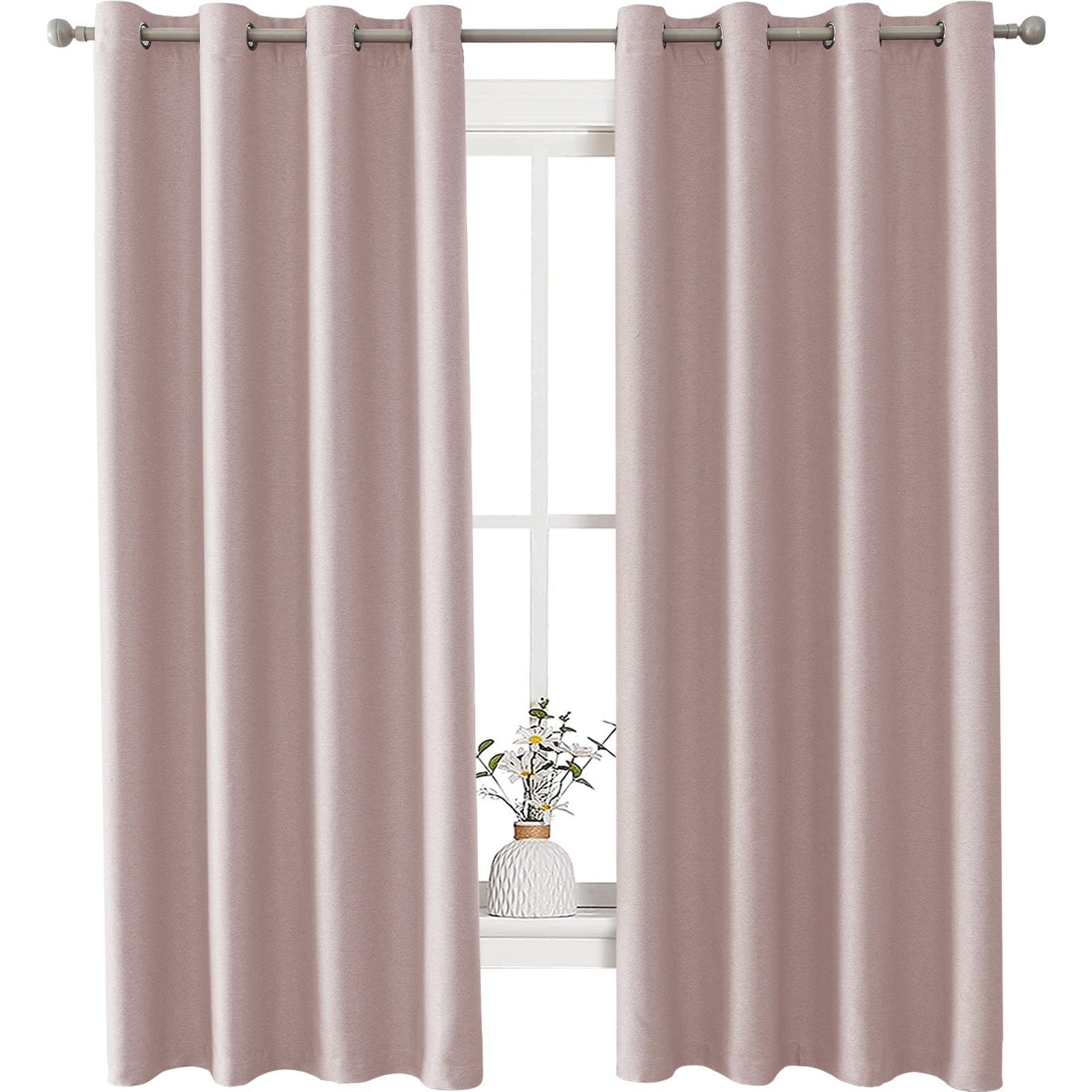 Ystyle Cortinas Opacas 2 Piezas, Cortina Efecto Lino, Cortinas Dormitorio, Cortinas Termicas Aislantes Frio Y Calor, Cortinas Salon Modernas, Cortina Acustica, 117x137 Cm, Rosa