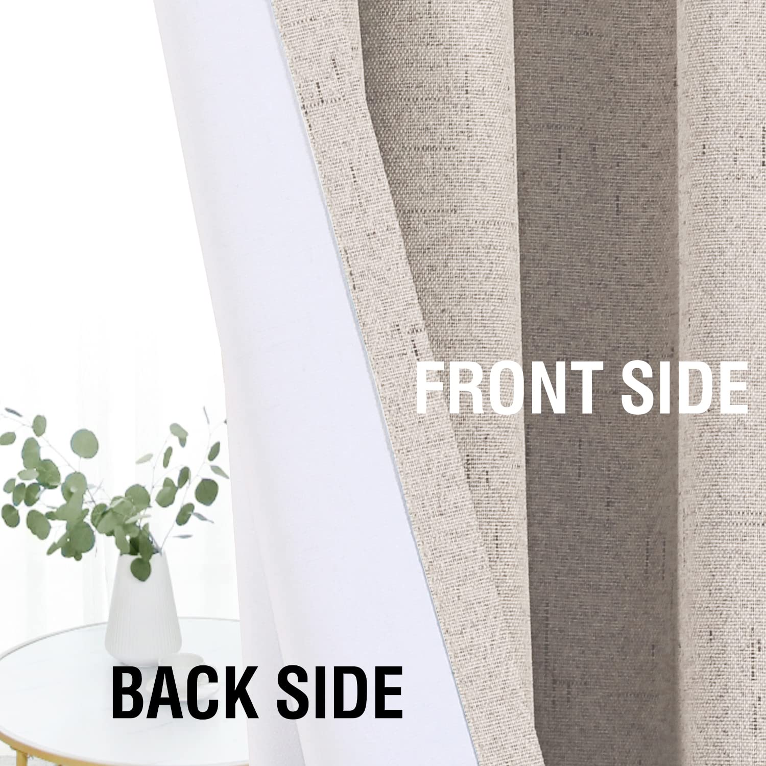 H.VERSAILTEX Linen Look 100% Blackout Curtains 95 Inches Long for Bedroom Full Light Blocking Rod Pocket Linen Textured Thick Window Curtain Drapes with White Backing, Natural, 2 Panels